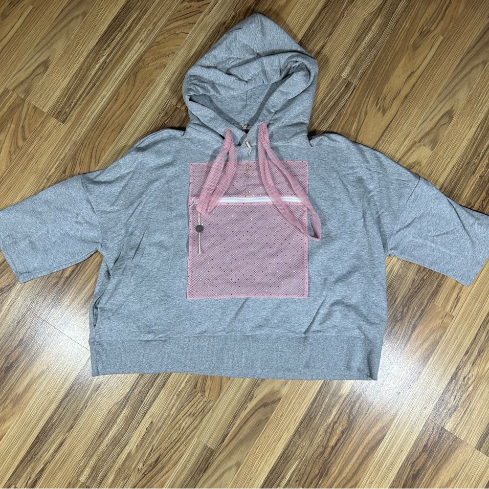 CHRISTOPHER KANE Hoodie Sweatshirt Womens Size L Gray/Pink Pullover Oversized